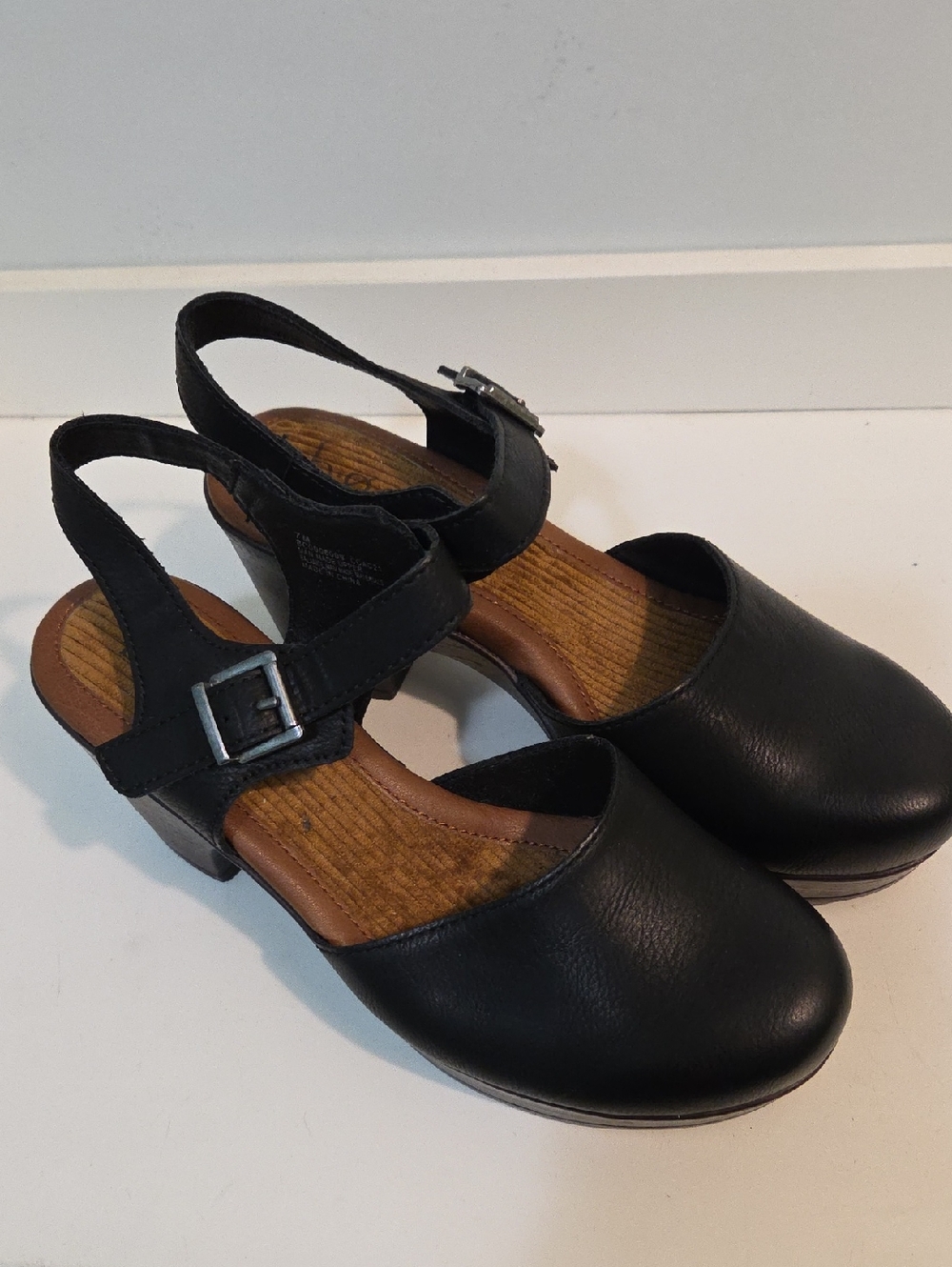 b.o.c. Black Slingback Clog Heels with Buckle